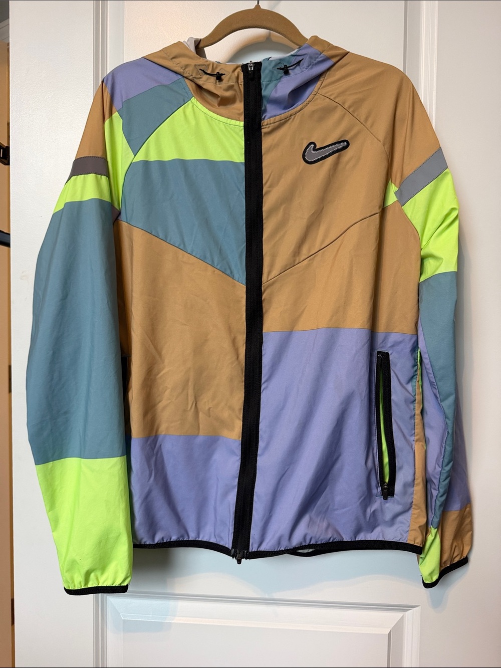 Nike Men’s Colorblock Windbreaker Jacket - Tan, Lavender & Neon Yellow-Green